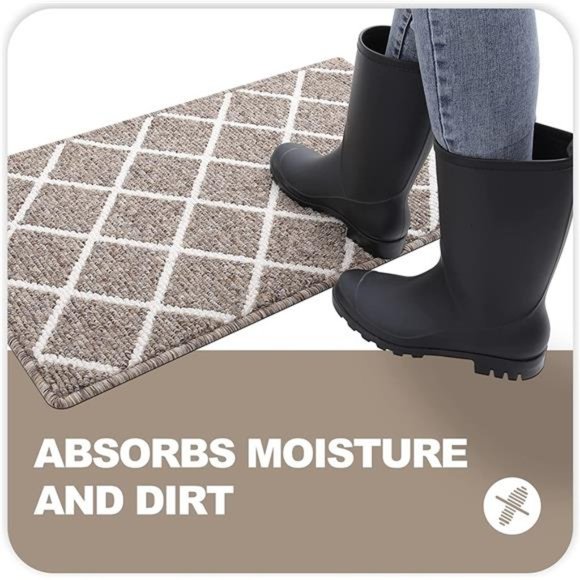 Indoor Door Mat, Non-Slip Absorbent Resist Dirt Entrance Rug, 20" x 32", Khaki - Picture 3 of 6